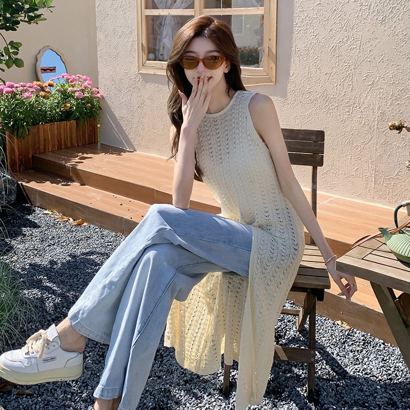 【dress】ノースリーブスリットニットワンピース G21070