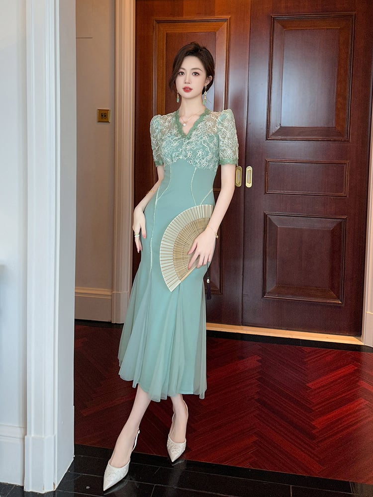 【dress】レースマーメイドワンピース　M25071