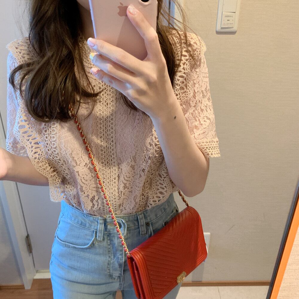 【tops】韓国系スウィート洋気レースINS風Tシャツ