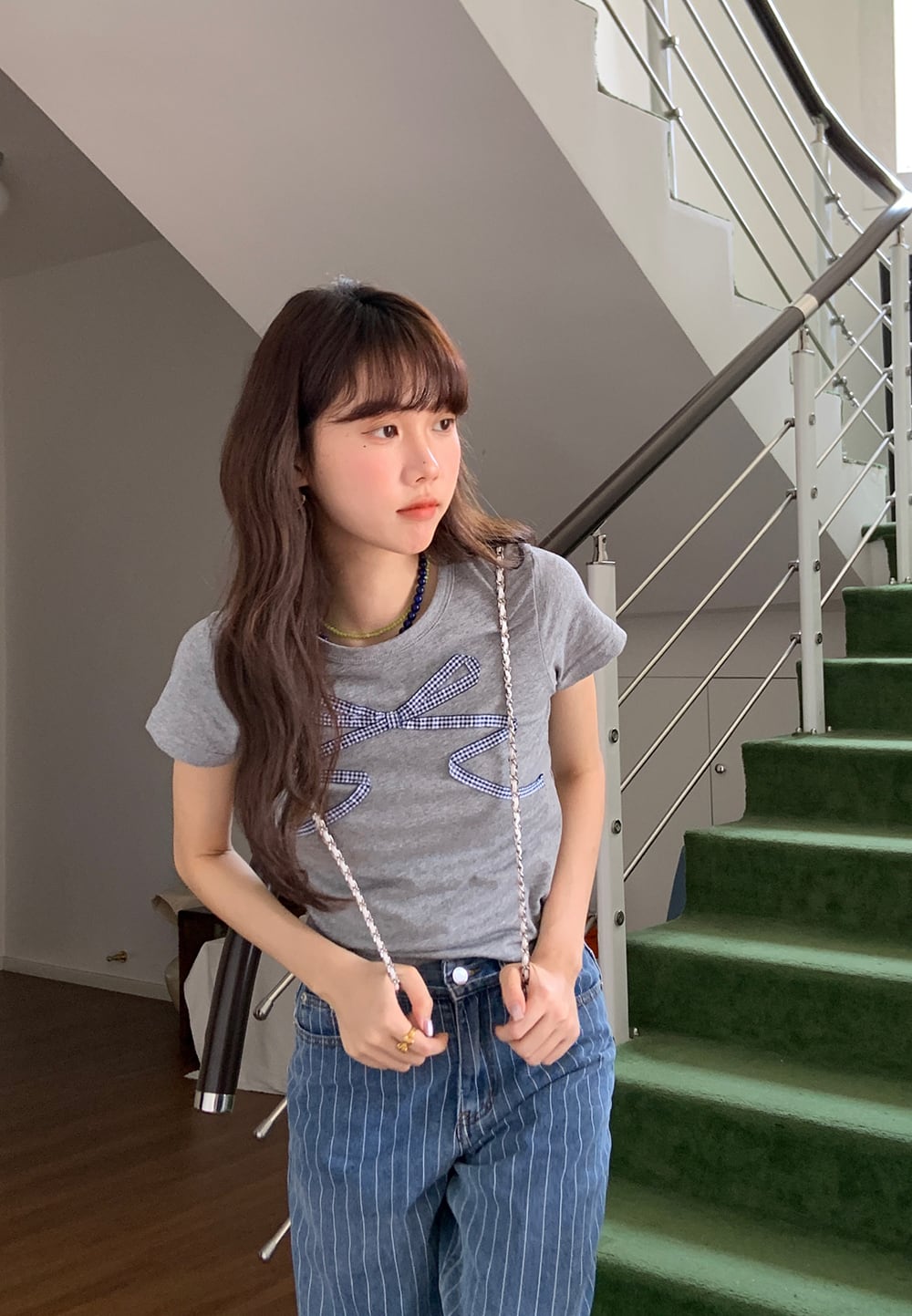 【tops】リボン付きTシャツ　M24988