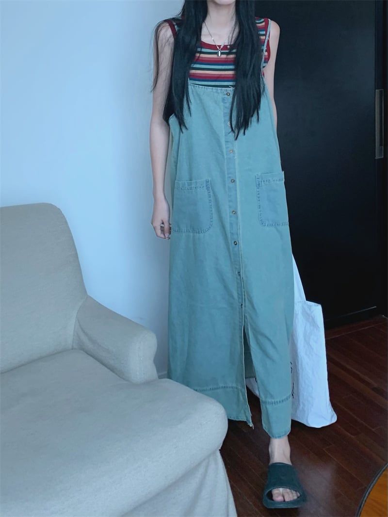 【set】ノースリーブTシャツ×デニムキャミワンピースセット　M24275