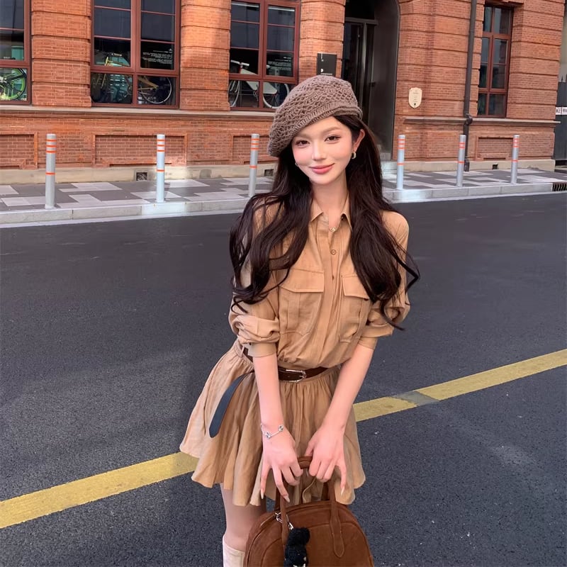 【dress】ベルト付きシャツワンピース Q8300