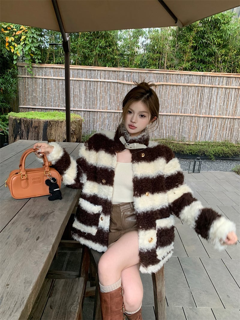 【outer】ボーダー柄ショートコート　M28532