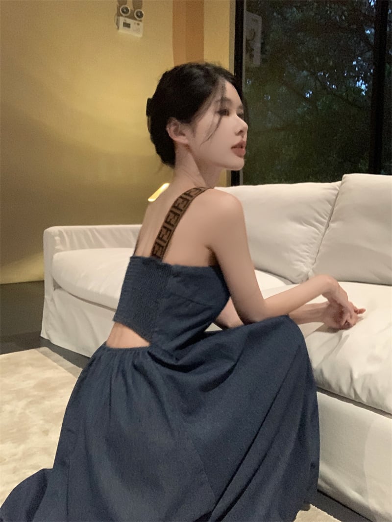 【dress】バックオープンデニムワンピース　N2663
