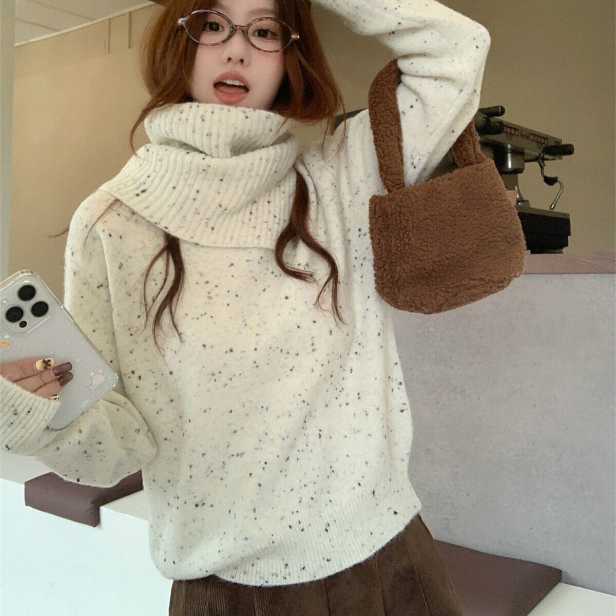 【tops】ニットセーターマフラー付き　M27672