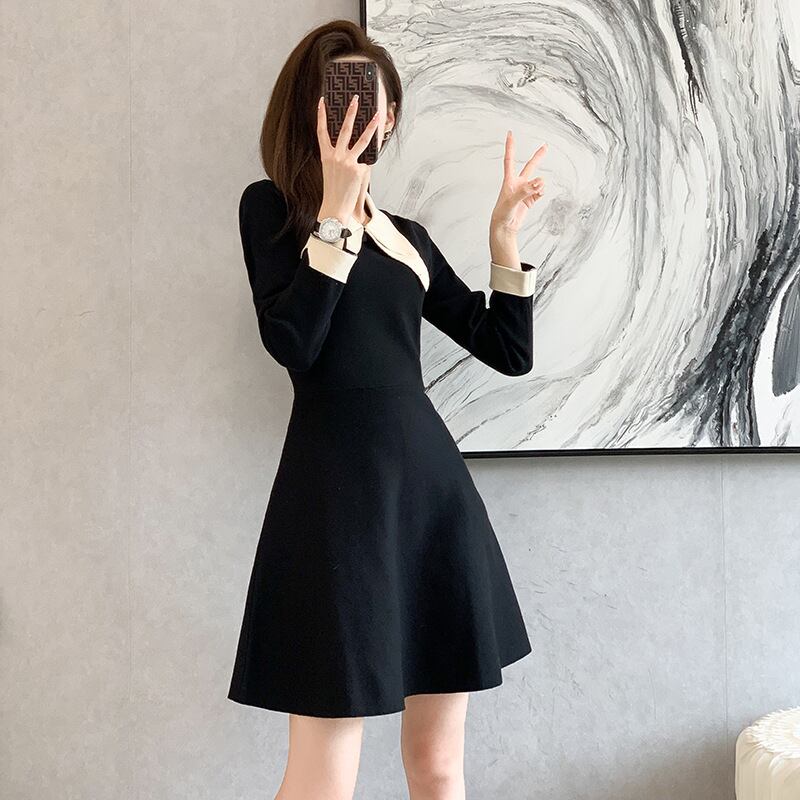 【dress】韓流スタイル!気質満点スウィートAラインハイウエストニットワンピース G2444