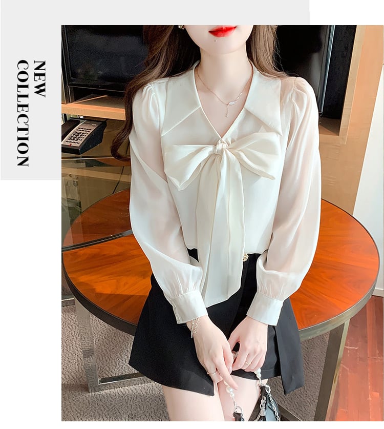【tops】リボン付きシャツトップス　M25729