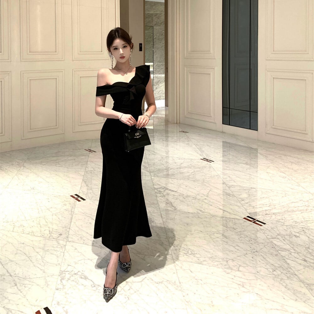 【dress】ワンショルダーフリルマーメイドワンピース　M31571