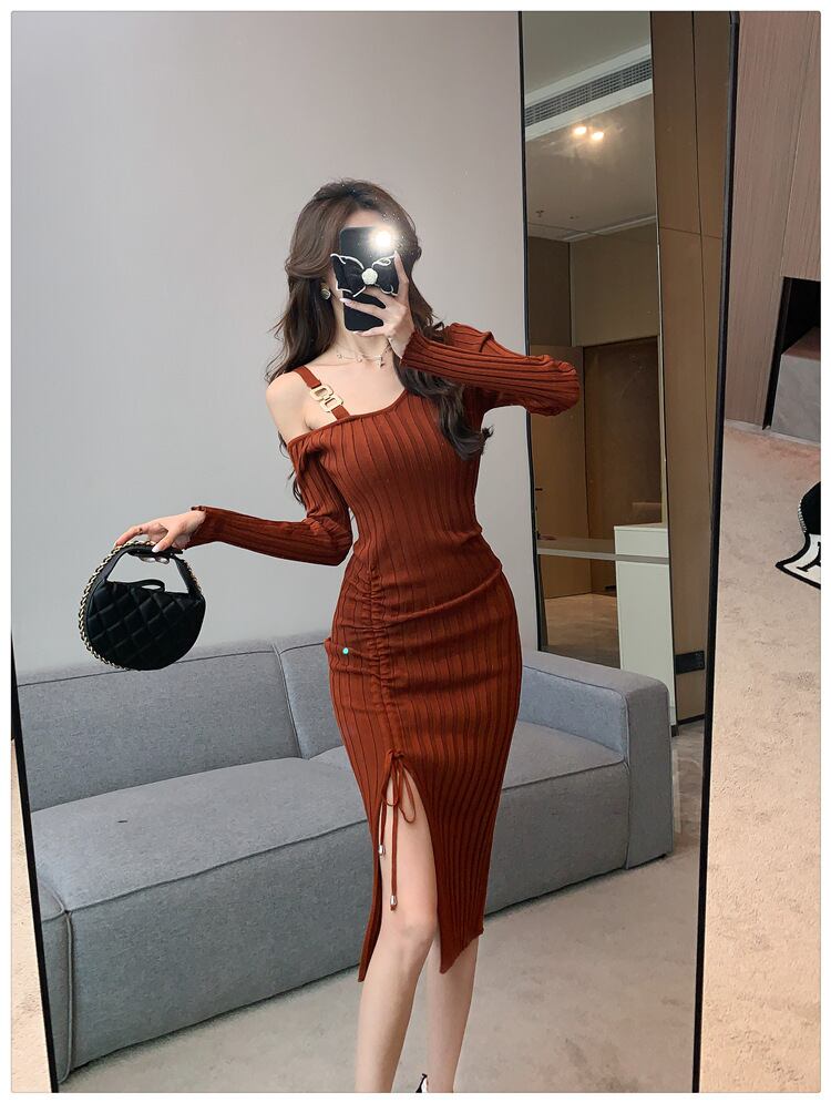 【dress】オフショルダースリットワンピース　M18216