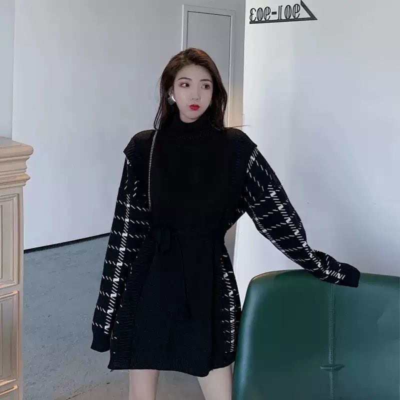 【dress】秋好感度UP!気質満点レトロチェック柄ニットワンピース G1796