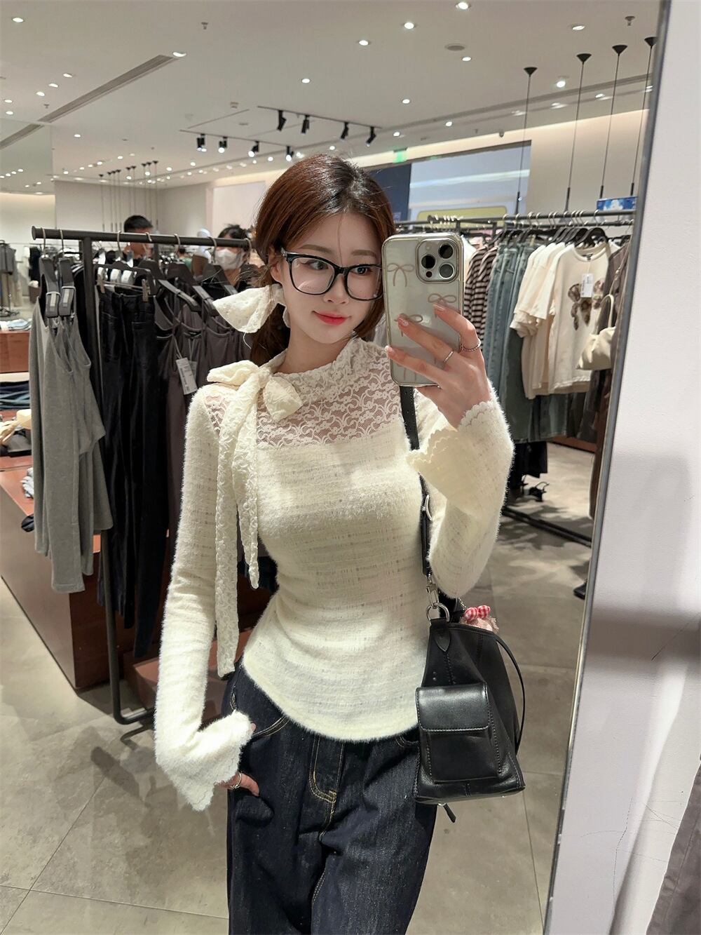 【tops】リボン付きレーストップス　M27058