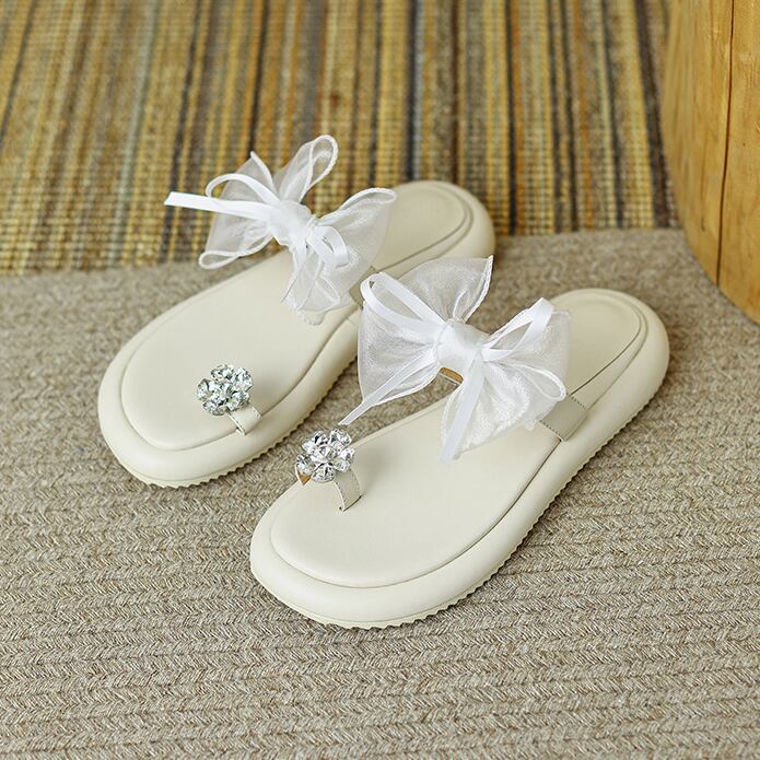 【shoes】気質溢れる♪2色韓国風INS風超人気履きやすいキレー目メッシュ蝶々結びサンダルスリッパF2845