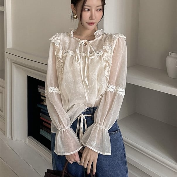【tops】レース切り替えブラウス　M29768
