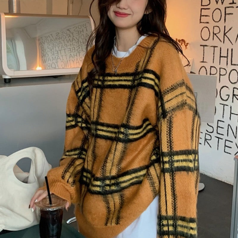 【tops】ラウンドネック長袖ニットセーターF8258