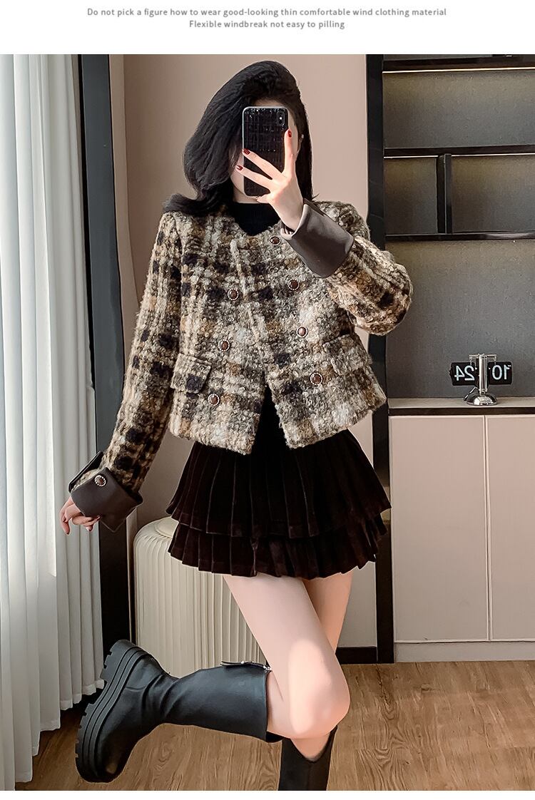 【set】チェック柄ショートコート×スカートセット　M27688