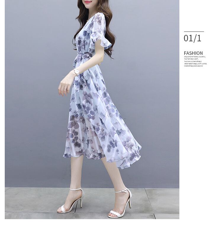 【dress】一目惚れ！Vネックフレアスリーブギャザー花柄ワンピースF0298