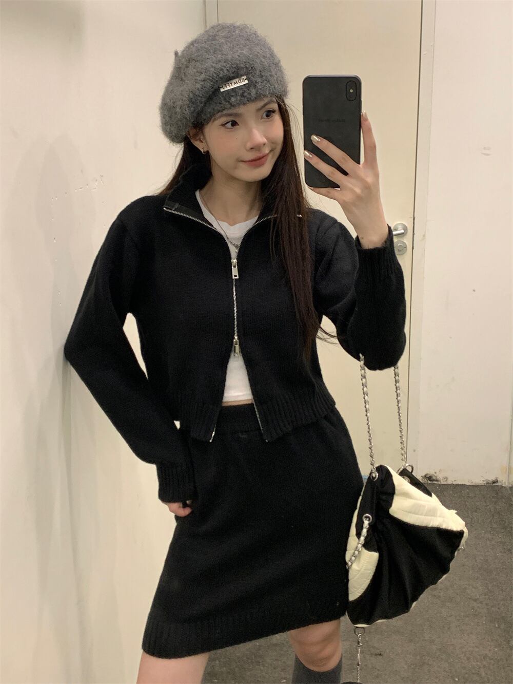 【set】ニットカーデ×スカートセット　M27703