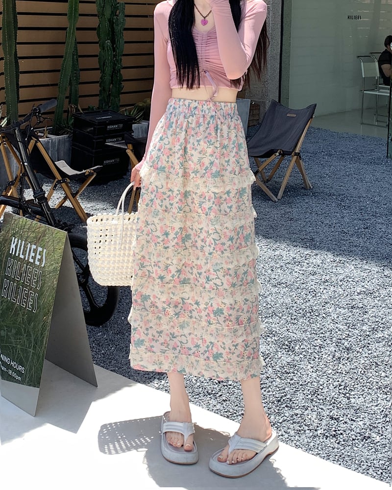 【bottoms】Aライン花柄スカートG20445