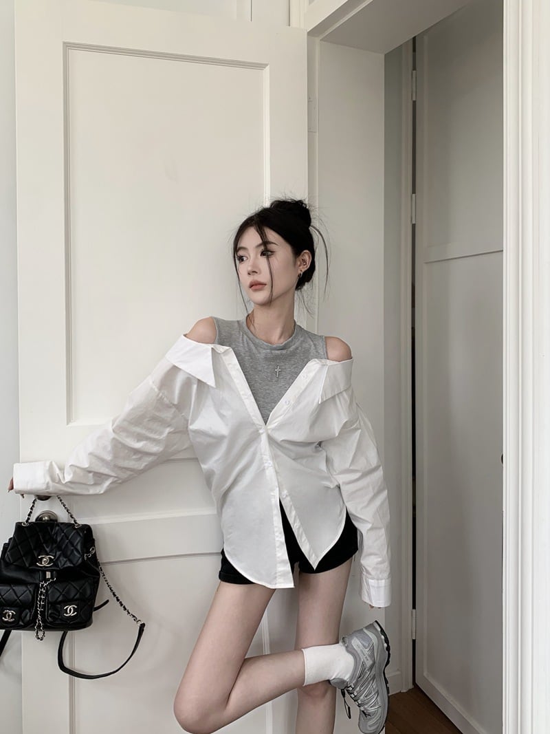 【tops】切り替えオフショルダートップス　M26107