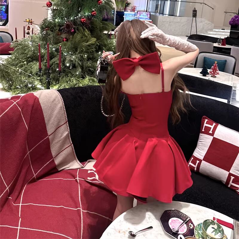 【dress】ネックリボン付きフレアキャミワンピース Q7943