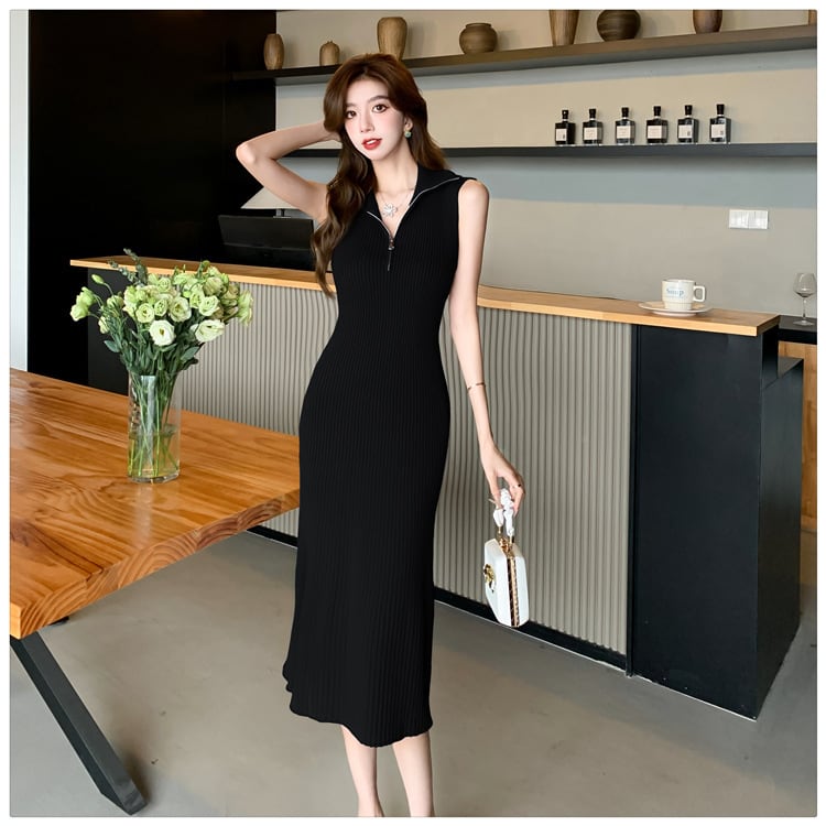 【dress】ファスナーノースリーブニットワンピース G21122