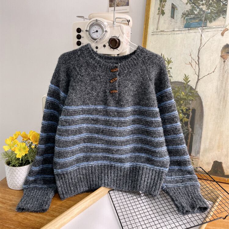 【tops】ボーダー柄ニットセーター　M28926