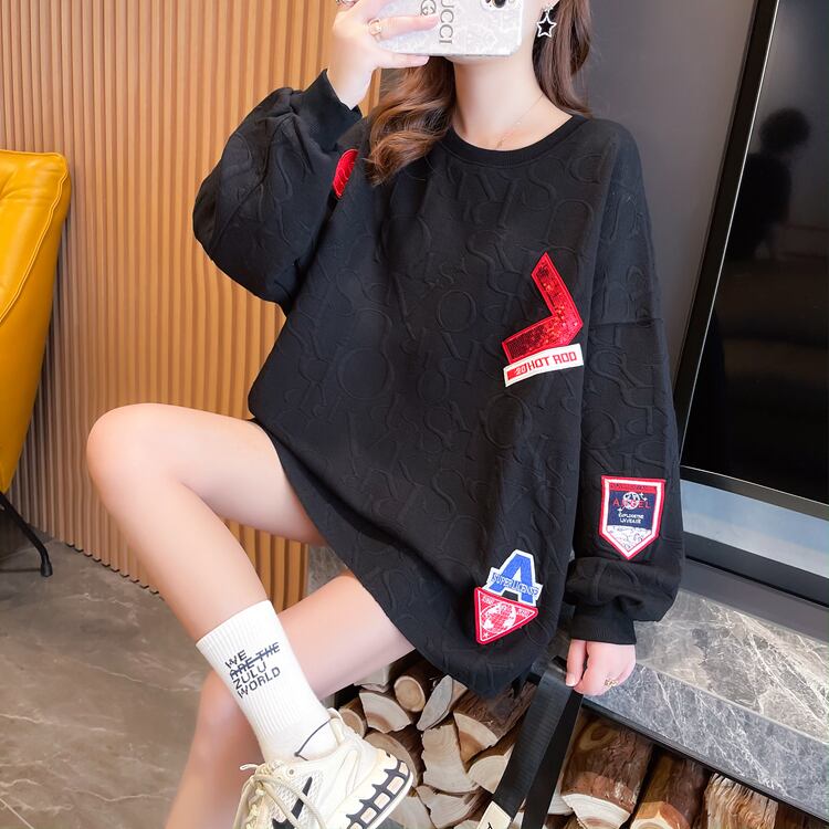 【tops】必ず目を引くラウンドネック個性派長袖配色ゆったりパーカーW0106