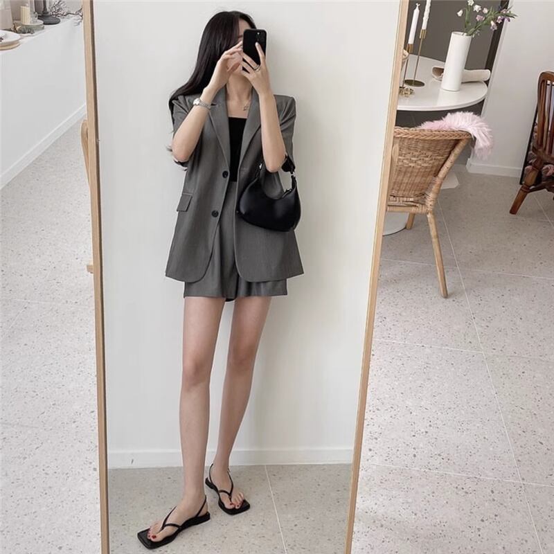 【set】4色スーツジャケット+ショートパンツ2点セットF7469