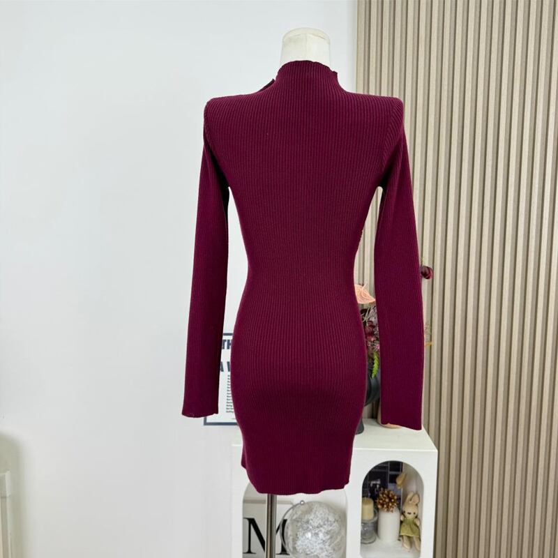 【dress】フロントカットニットワンピース Q7950