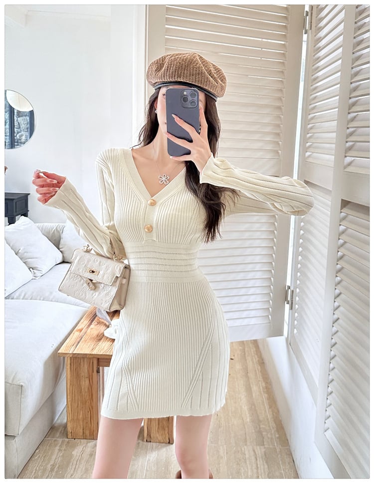 【dress】Vネックワンピース　M26043