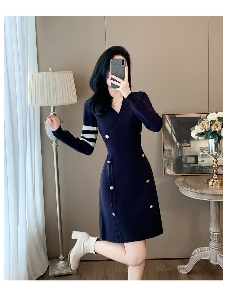 【dress】ダブルボタンニットワンピース　M25366
