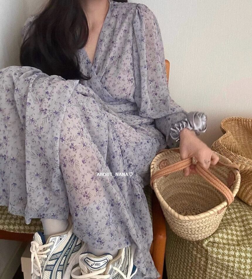 【dress】Vネックシフォン花柄ワンピース G20929