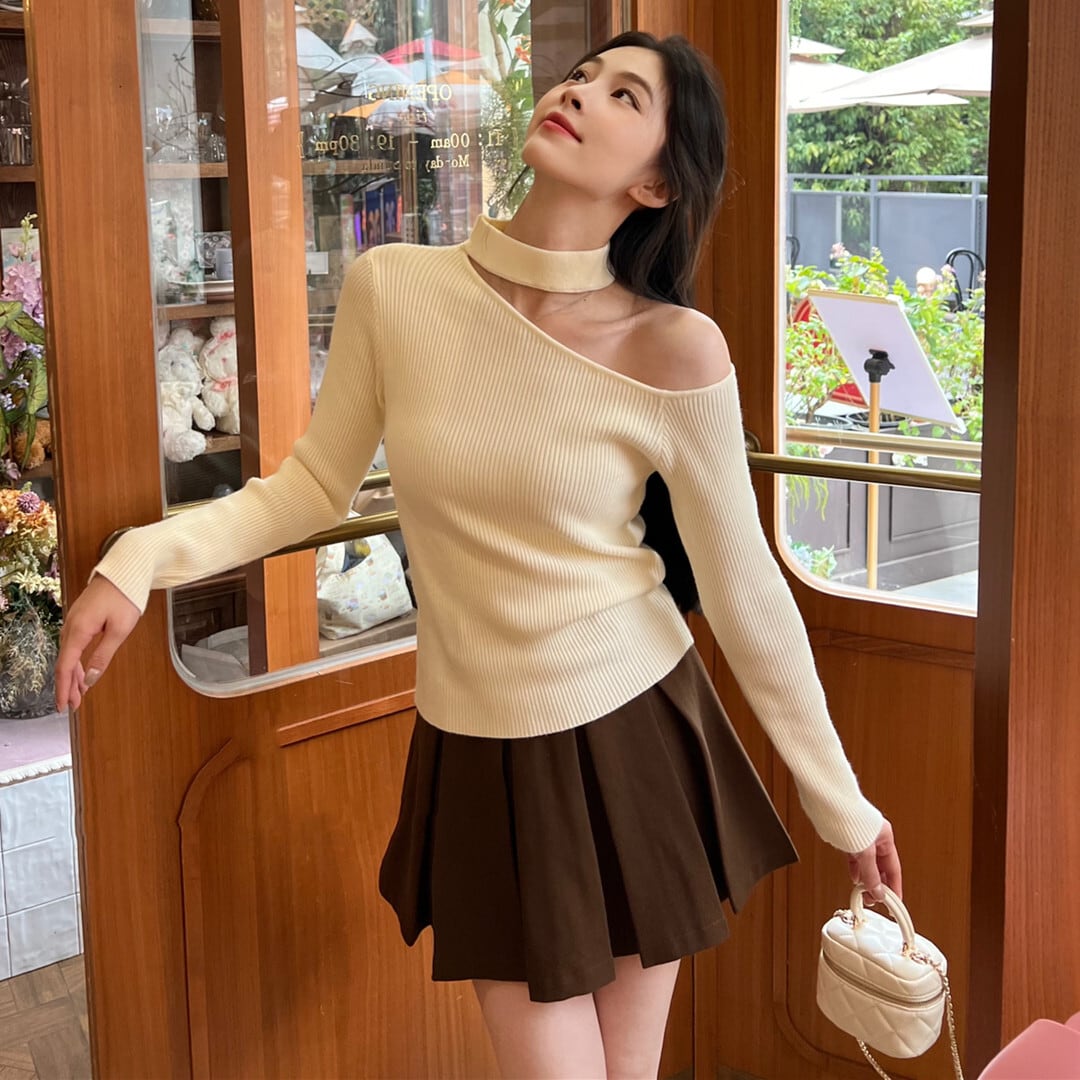 【tops】ワンショルハイネックニットトップス　N2931