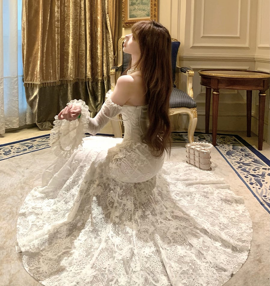 【set】ベルスリーブレーストップス×マーメイドスカートセット N3414