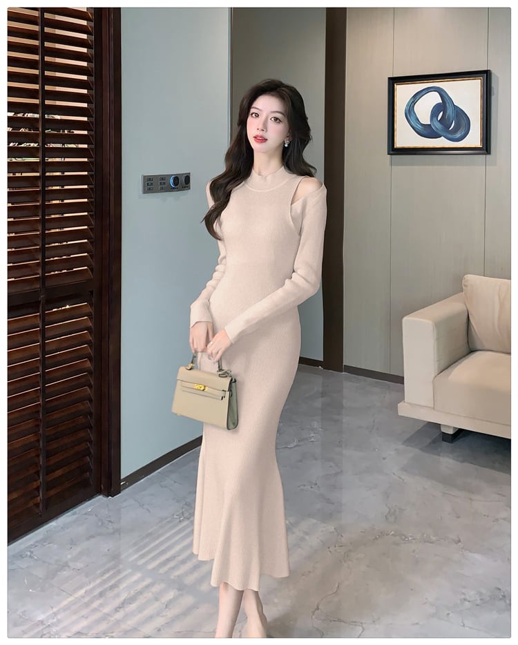 【dress】オフショルダーニットワンピース　M28025