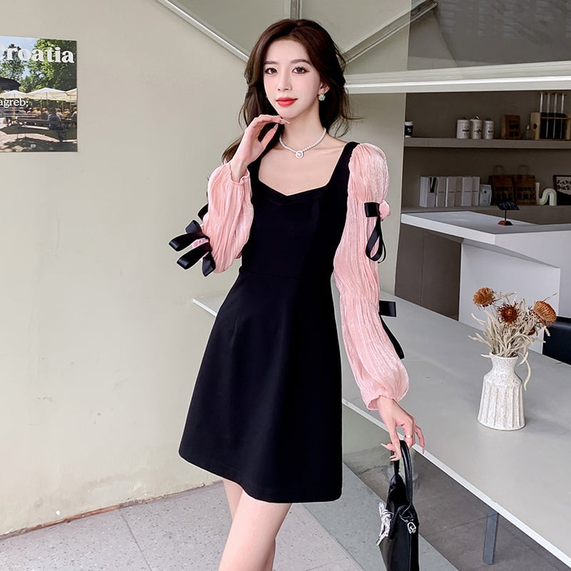 【dress】リボン付き切り替えワンピース　M26331