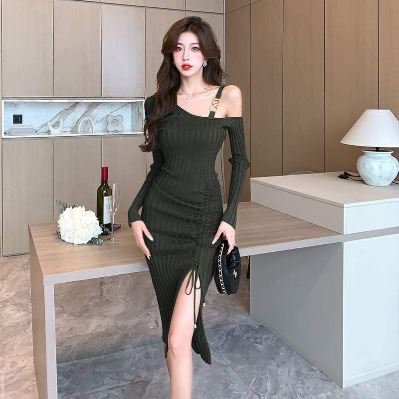 【dress】オフショルダースリットワンピース　M18216