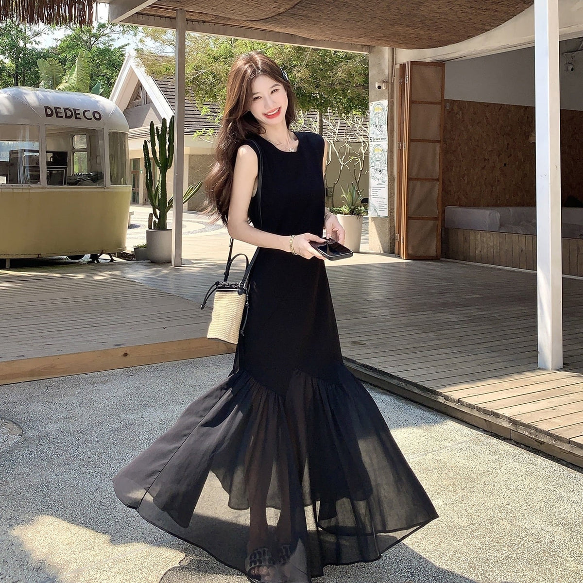 【dress】チュールドッキングロングワンピース　K0554