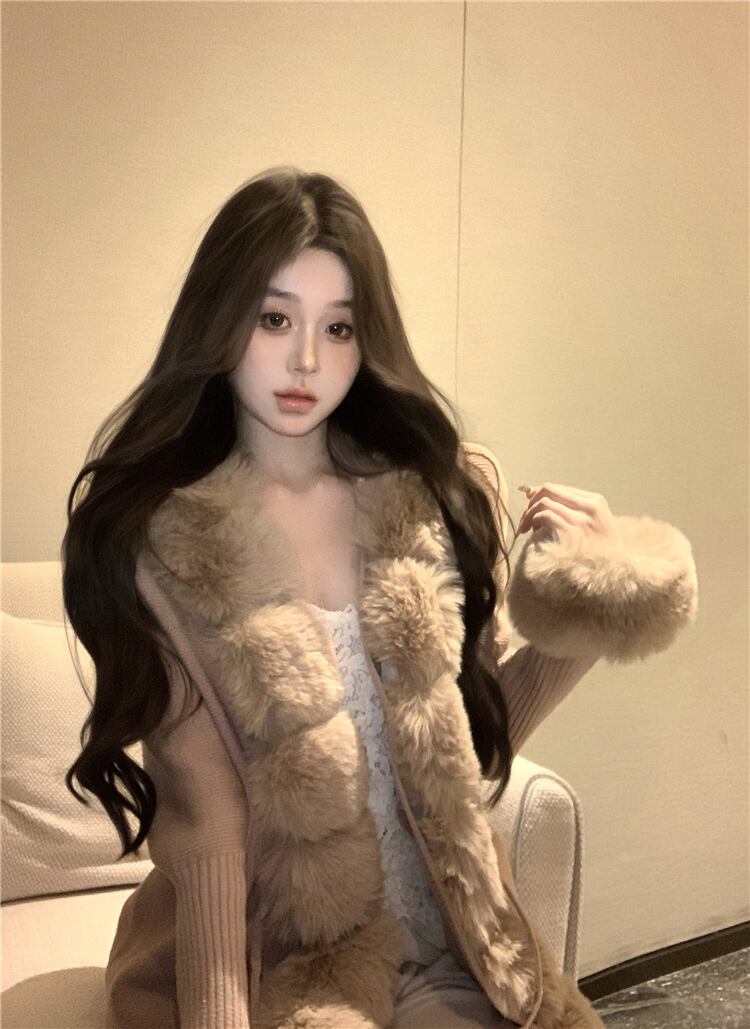 【outer】ファー付きニットアウター　N2914
