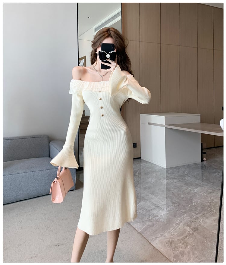 【dress】フリルニットワンピース　M18534