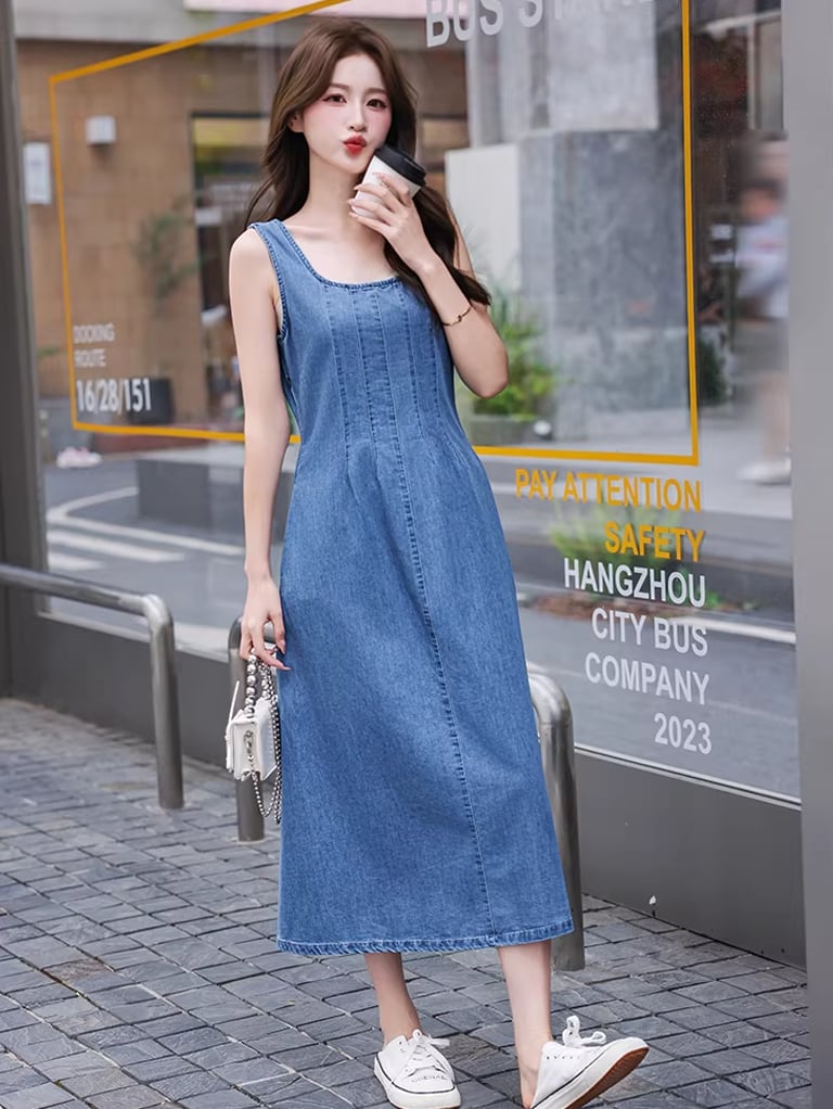 【dress】ロングデニムベストワンピース Q8423
