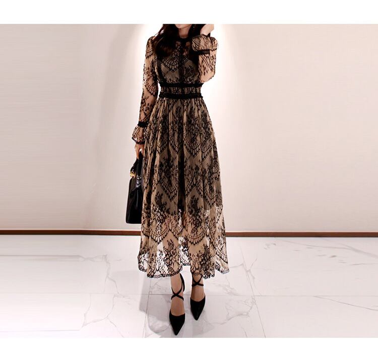 【dress】上品な質感!気質満点レトロファッション高品質レディースレースワンピース G5898