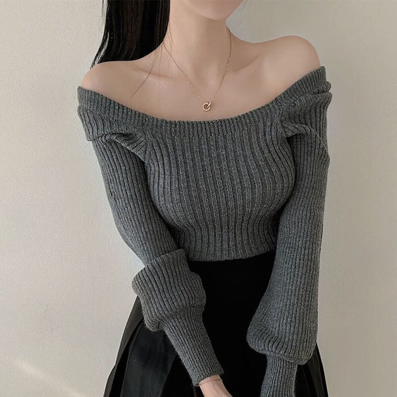 【tops】ランタンスリーブニットトップス　M18652