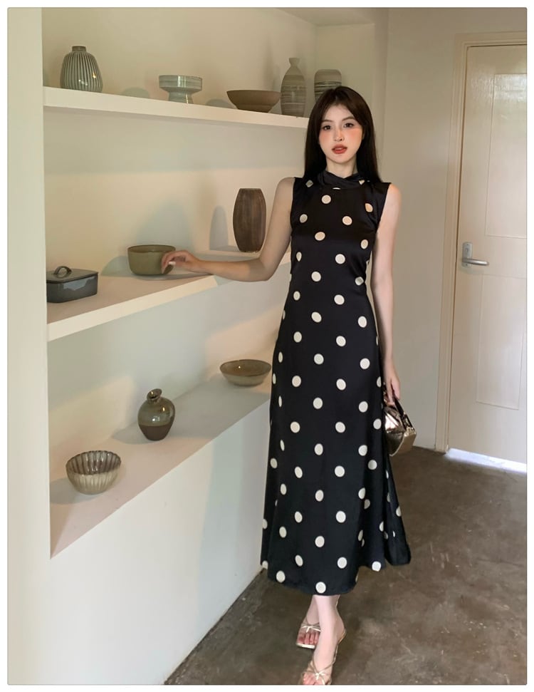【dress】ノースリーブドット柄ワンピース　M24575
