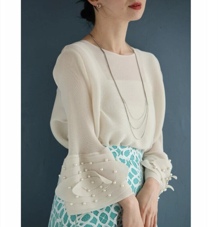 【tops】袖パールトップス　M30189