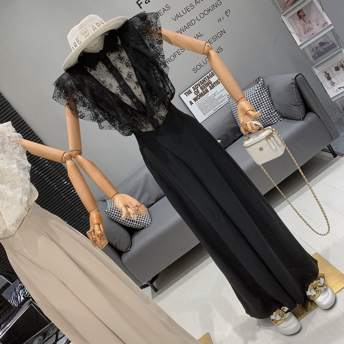 【set】フリルブラウス×ワイドパンツセット　M25019