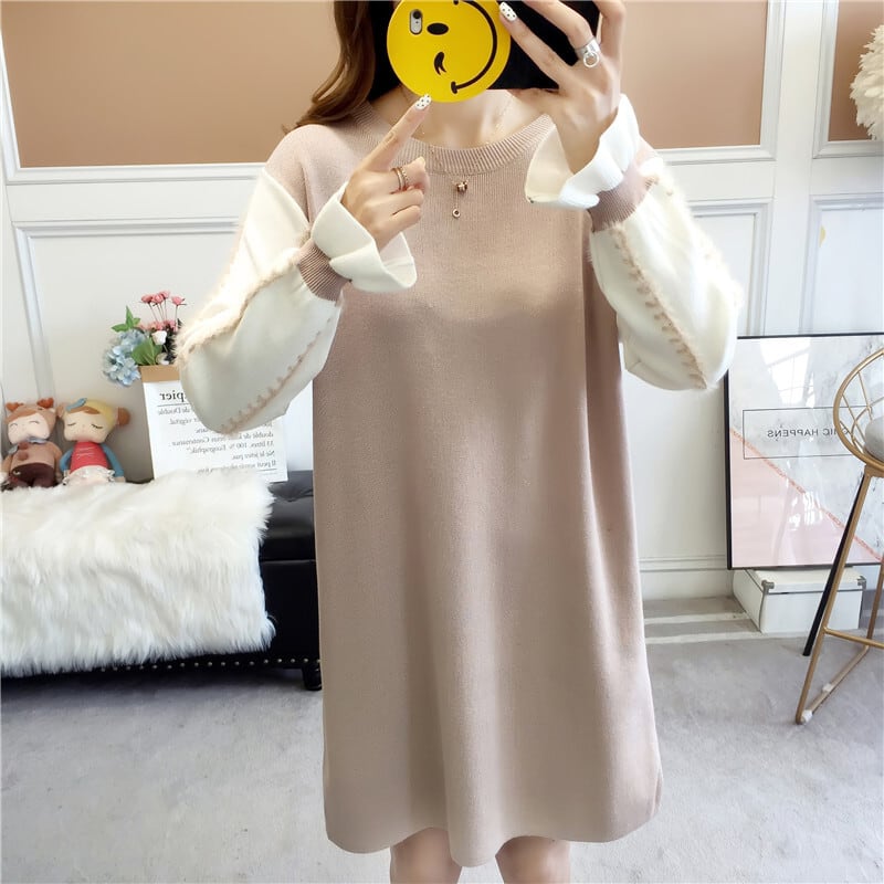 【dress】美人度アップ!気質満点スウィートスカラップスリーブ厚手ニットワンピース G3284