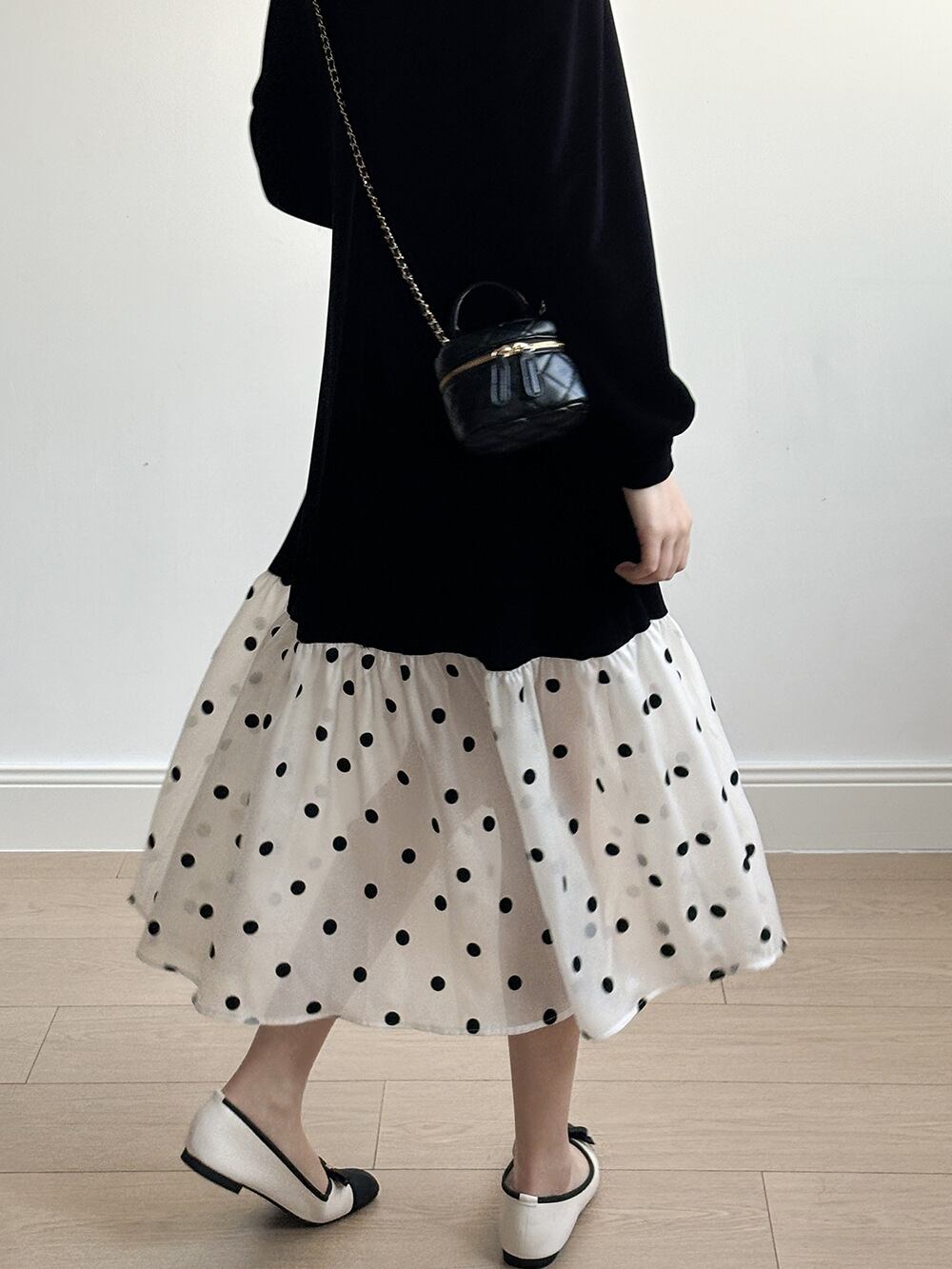 【dress】ドット柄ドッキングワンピース　M29743