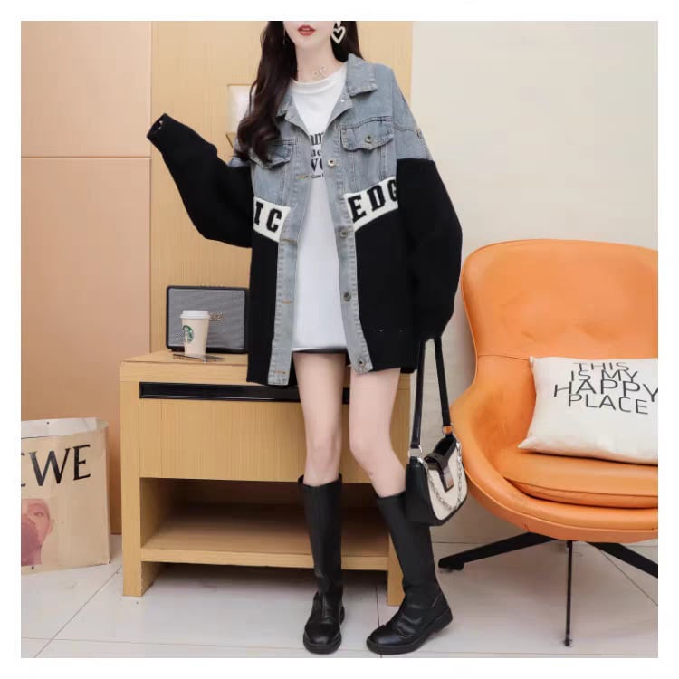 【outer】デニム切り替えニットカーデ　M27504
