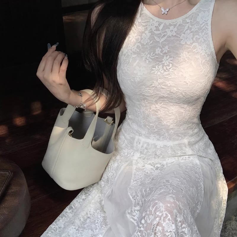 【dress】ノースリーブレースロングワンピース Q8273